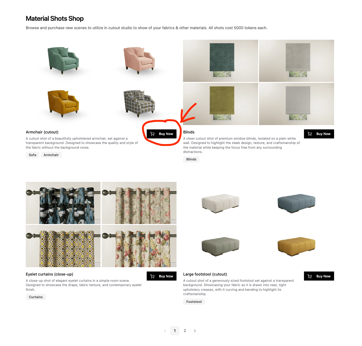 Buy material shots