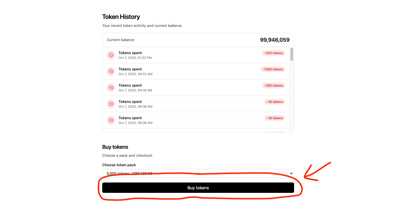 Buy tokens