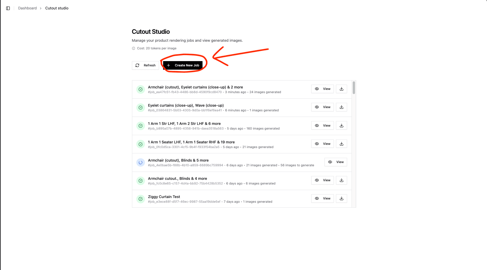 Create New Job Button