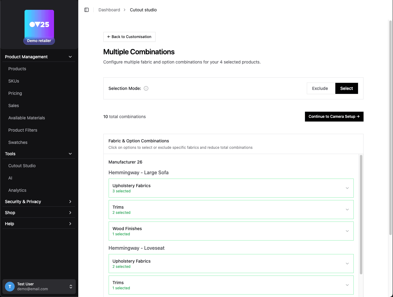 Cutout Studio Combination Selection