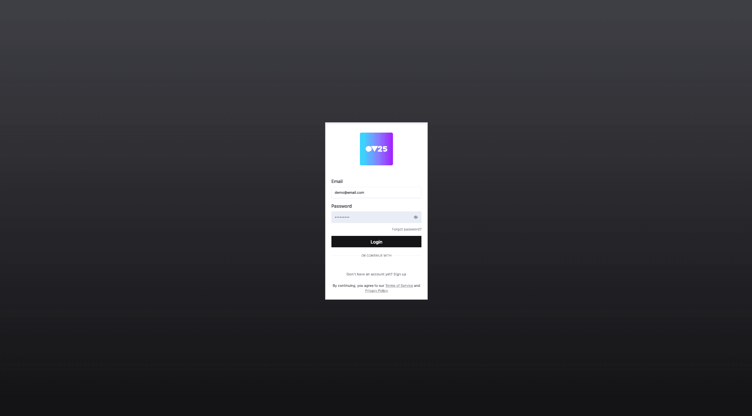 Log in page